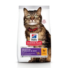 Hill`s Science Plan Sensitive Stomach & Skin Adult 1,5 кг сухой корм для взрослых кошек с чувствительным желудком и кожей курица 1x6  (604721)