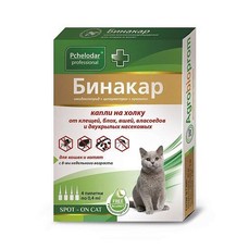 ПЧЕЛОДАР Бинакар 1 пипетка на 4 кг 0,4 мл/4 пипетки капли на холку от блох, вшей и власоедов для кошек и котят  (УТ-00020896)
