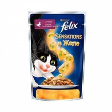 Felix Sensations 85 г пауч консервы для кошек, с уткой в желе со шпинатом 1х24  (12449649)