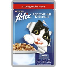 Felix 85 г пауч консервы для кошек аппетитные кусочки с говядиной 1х24  (12449624)