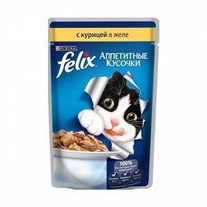 Felix 85 г пауч консервы для кошек аппетитные кусочки с курицей 1х24  (12449585)