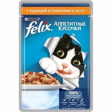 Felix 85 г пауч консервы для кошек аппетитные кусочки в желе с курицей и томатами 1х24  (12449612)