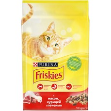 Friskies 10 кг корм для взрослых кошек, с мясом, курицей и печенью  (12384636)