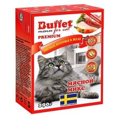 BUFFET Tetra Pak 190 г консервы для кошек мясные кусочки в желе мясной микс 1х16  (9801)