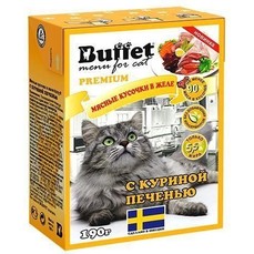 BUFFET Tetra Pak 190 г консервы для кошек мясные кусочки в желе с куриной печенью 1х16  (9805)