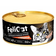 ПРОМО -25% FeliCat 290 г влажный стерилизованный мясосодержащий корм для кошек с говядиной 1х8
