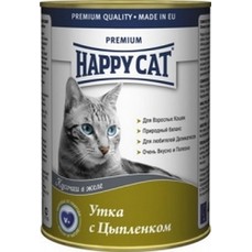 HAPPY CAT 400 г консервы для кошек утка и цыпленок кусочки в желе 1х24  (PB040XH120)