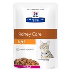 Hill`s Prescription Diet k/d Kidney Care 85 г пауч для кошек с заболеваниями почек говядина кусочки в соусе 1х12  (3411)