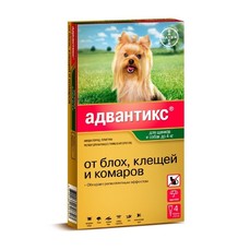BAYER Адвантикс 4 пипетки капли от блох, клещей и комаров для собак весом до 4 кг. 1х100  (86692937)