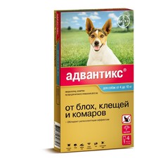 BAYER Адвантикс 4 пипетки капли от блох, клещей и комаров для собак весом от 4 до 10 кг. 1х100  (86692929)
