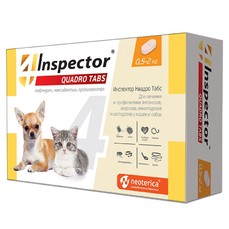 INSPECTOR Quadro Tabs 0,5-2 кг таблетка от внешних и внутренних паразитов для кошек и собак 1х16  (I401)