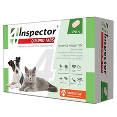 INSPECTOR Quadro Tabs 2-8 кг таблетка от внешних и внутренних паразитов для кошек и собак 1х16  (I402)