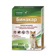 ПЧЕЛОДАР Бинакар 1 пипетка на 10 кг 1 мл/4 пипетки капли на холку от блох, вшей и власоедов для собак средних пород  (УТ-00020893)
